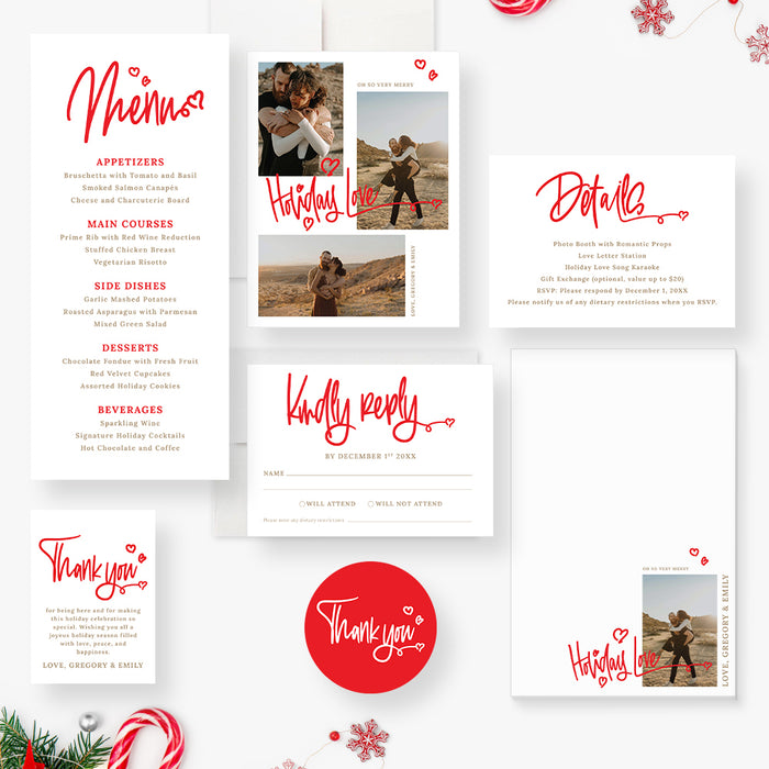 Cute Holiday Party Invitation Card in Red and White, Personalized Couples Christmas Party Invites, Romantic Holiday Invitation