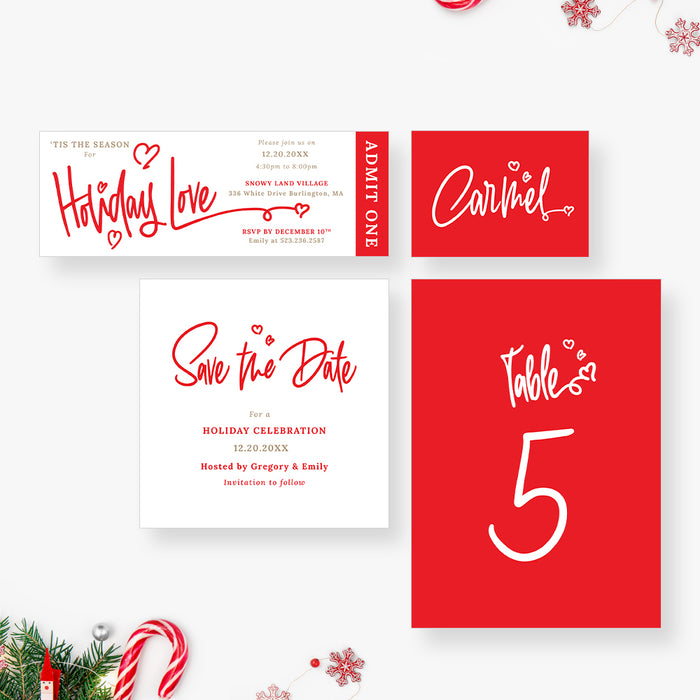 Cute Holiday Party Invitation Card in Red and White, Personalized Couples Christmas Party Invites, Romantic Holiday Invitation