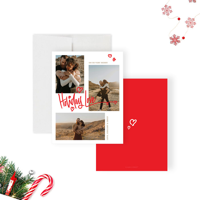 Romantic Holiday Greeting Card with Photos, Holiday Love Photo Greeting Card for Couples, Elegant Christmas Photo Collage Card