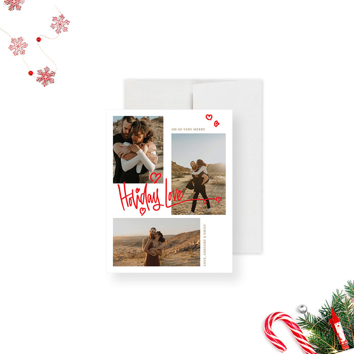 Romantic Holiday Greeting Card with Photos, Holiday Love Photo Greeting Card for Couples, Elegant Christmas Photo Collage Card