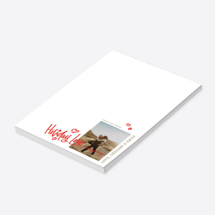 Romantic Holiday Notepad with Love Hearts Personalized with Your Photo, Christmas Notepad with Custom Photo, Holiday Love Stationery