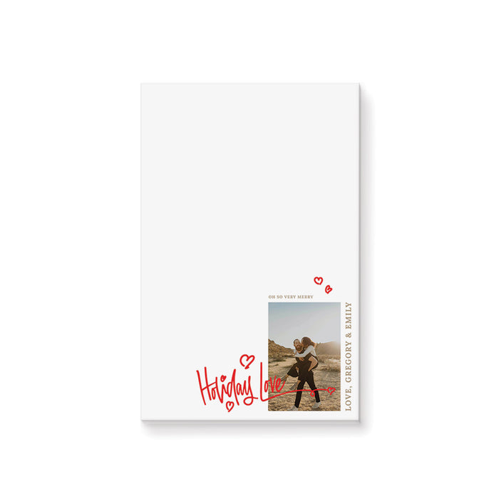 Romantic Holiday Notepad with Love Hearts Personalized with Your Photo, Christmas Notepad with Custom Photo, Holiday Love Stationery