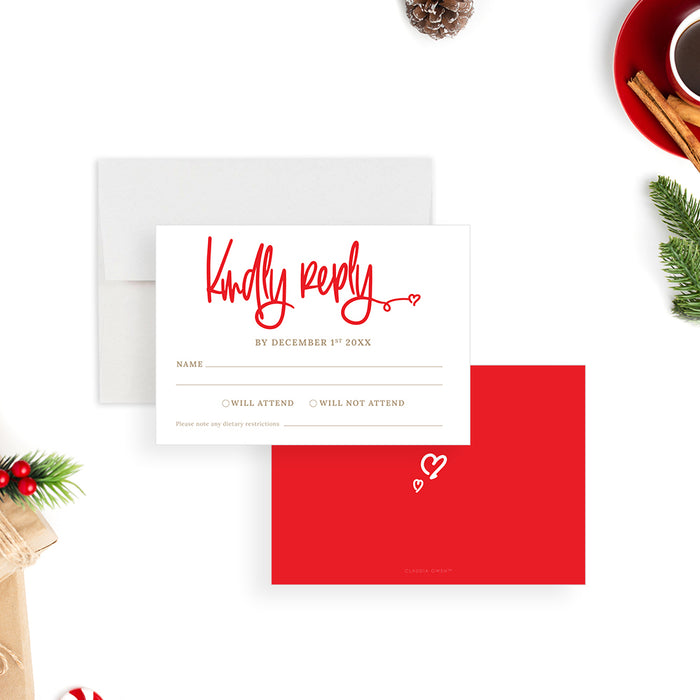 Cute Holiday Party Invitation Card in Red and White, Personalized Couples Christmas Party Invites, Romantic Holiday Invitation