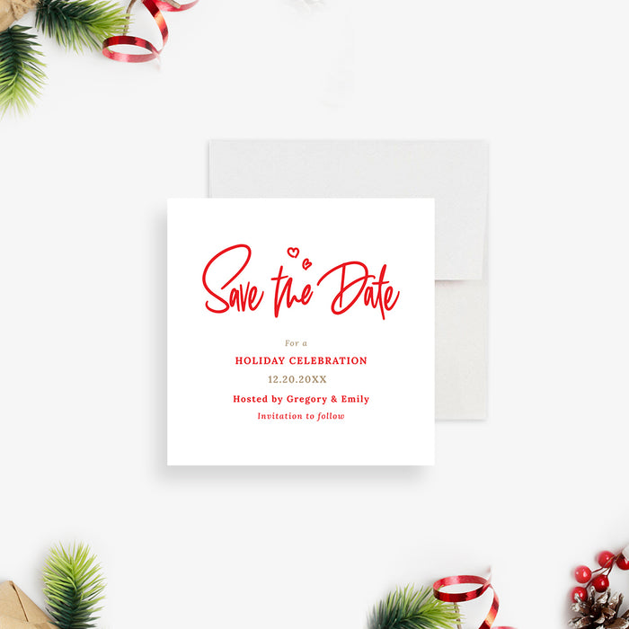 Sweet Save the Date Card for Holiday Celebration, Romantic Christmas Save the Date with Love Hearts