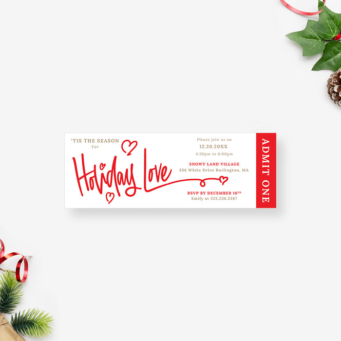 Cute Holiday Party Invitation Card in Red and White, Personalized Couples Christmas Party Invites, Romantic Holiday Invitation