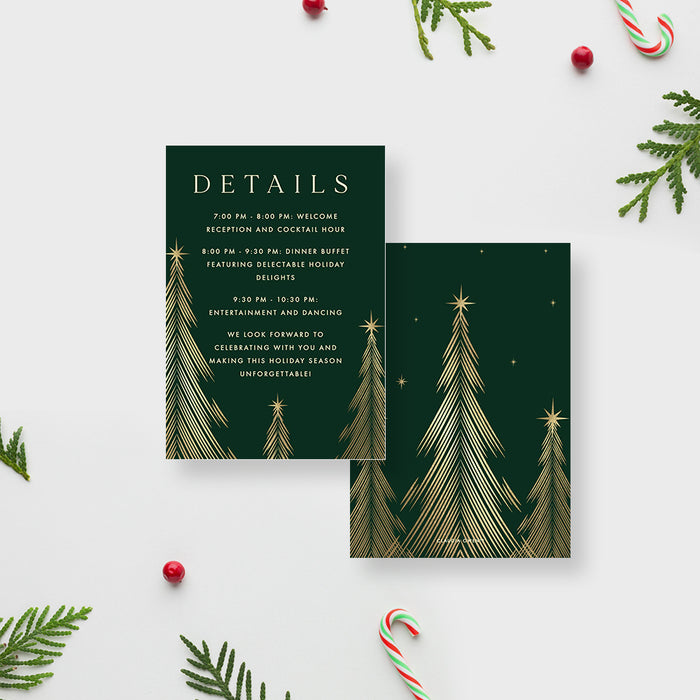 Green and Gold Holiday Party Invitation with Christmas Trees, Company Holiday Invitations, Work Christmas Party Invites