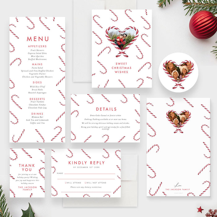 Holiday Party Photo Invitation Candy Cane Christmas
