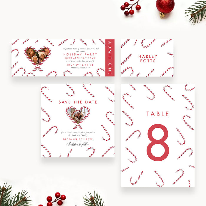 Holiday Party Photo Invitation Candy Cane Christmas