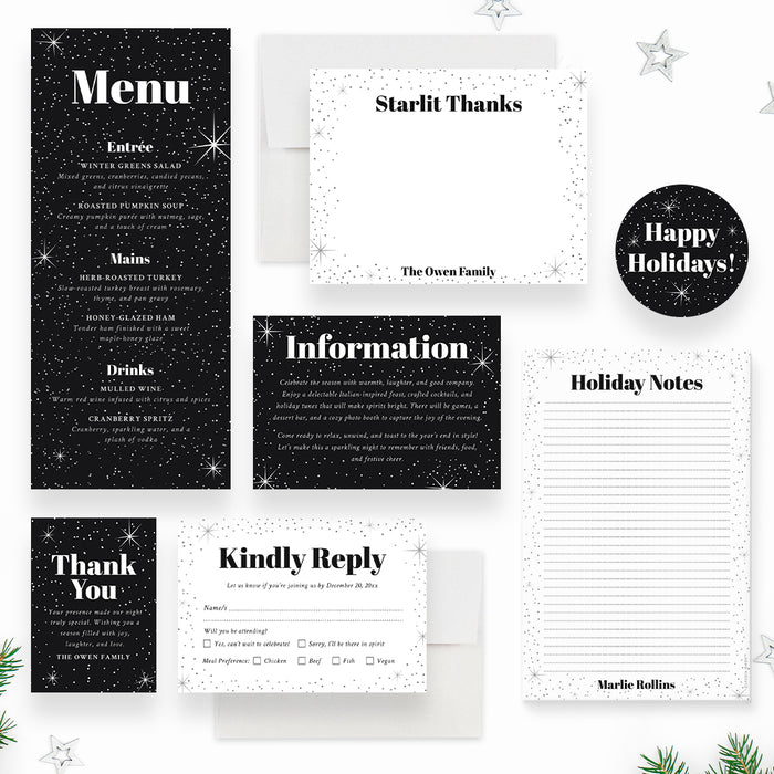 Black Holiday Party Invitation Starry Christmas Invite