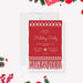 Red knitted Christmas scarf themed holiday party invitation with white festive pattern and editable text for family holiday event.