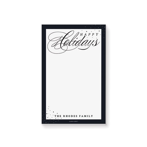 Personalized notepad with elegant “Happy Holidays” design, a Christmas stocking stuffer, or seasonal keepsakes.
