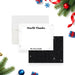 personalized holiday thank you card with black and white starry design, Starlit Thanks lettering, and custom family name-front-back