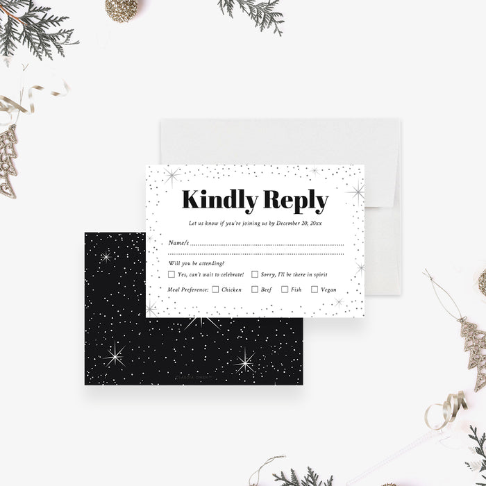 Black Holiday Party Invitation Starry Christmas Invite