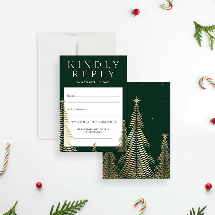 Green and Gold Holiday Party Invitation with Christmas Trees, Company Holiday Invitations, Work Christmas Party Invites