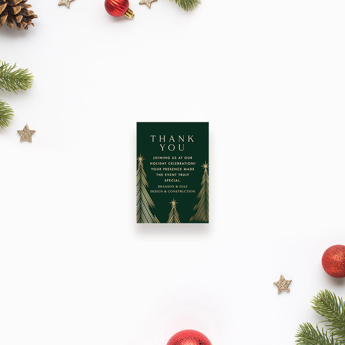 Green and Gold Holiday Party Invitation with Christmas Trees, Company Holiday Invitations, Work Christmas Party Invites