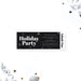 black starry holiday party ticket invitation with bold Holiday Party lettering and admit one event details