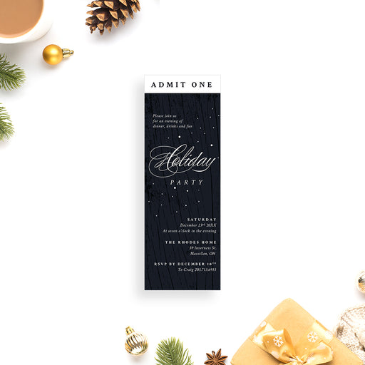 Personalized ticket invitation for a holiday or Christmas party, printed event entry pass for holiday season celebrations