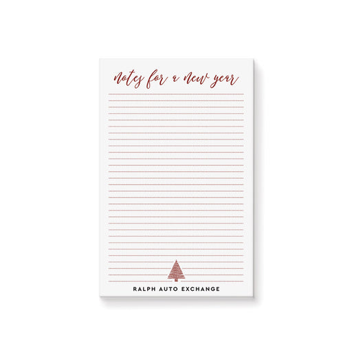 personalized holiday notepad with minimalist Christmas tree design and elegant red seasonal stationery styling