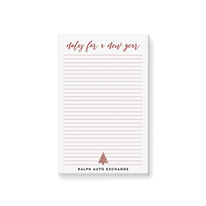 personalized holiday notepad with minimalist Christmas tree design and elegant red seasonal stationery styling