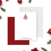 minimalist white Christmas note card with red tree illustration and personalized business name-front-back