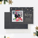 Elegant Happy Holidays photo card featuring a dark background, gold accent snowflakes and a framed family photo in a modern digital Christmas greeting design
