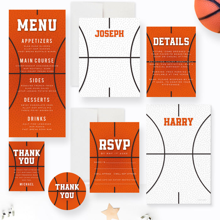 Basketball Birthday Invitation Card for Children, Hoop It Up Bday Invites for Kids, Sports-Themed Party