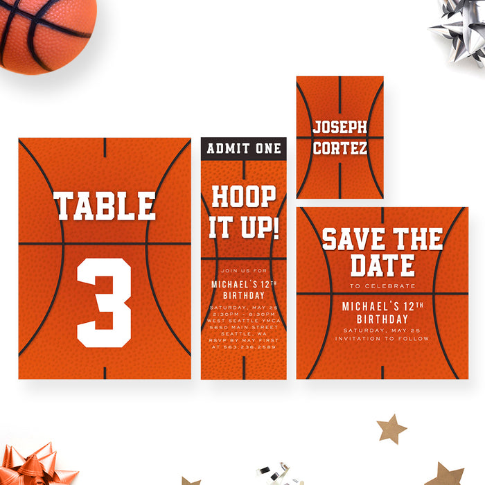 Basketball Birthday Invitation Card for Children, Hoop It Up Bday Invites for Kids, Sports-Themed Party