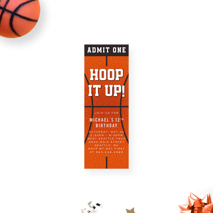 Basketball Birthday Invitation Card for Children, Hoop It Up Bday Invites for Kids, Sports-Themed Party