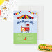 Hot dog birthday invitation template featuring a colorful food cart with striped umbrella and festive bunting for a kids party.