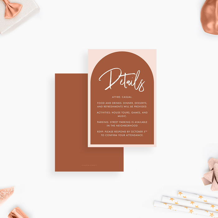 Housewarming Invitation Card with Arch Layout in Rust Orange, Just Moved New House Party Invitations