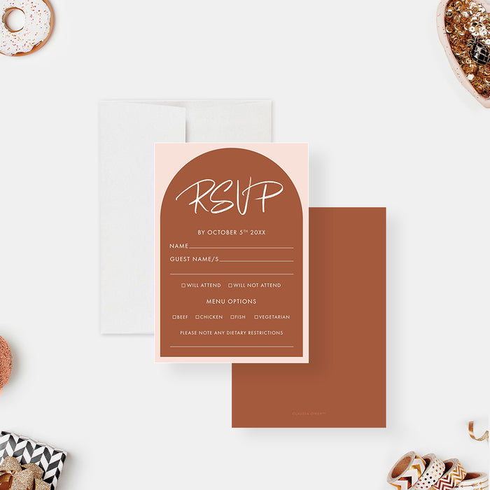 Housewarming Invitation Card with Arch Layout in Rust Orange, Just Moved New House Party Invitations