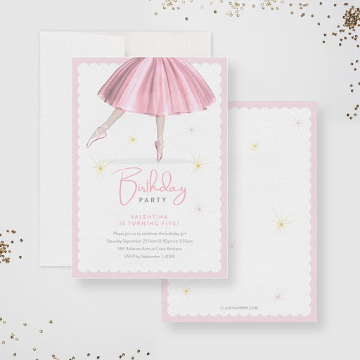 Ballerina Birthday Party Invitation, Ballet Dance Pink Tutu Girl Dancing Ballerina Invites, Girly Dancing Ballet Ballerina Shower