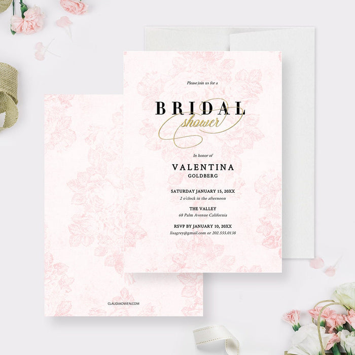 Wedding Invitation in Blush Pink Template Set, Floral Invitation Digital Download, Save the Date Thank You Cards, Bridal Shower Invites