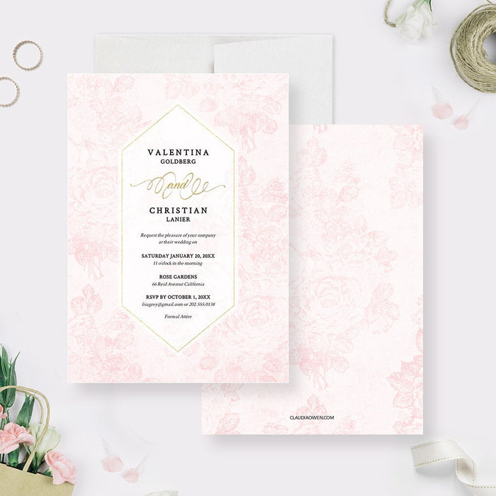 Wedding Invitation in Blush Pink Template Set, Floral Invitation Digital Download, Save the Date Thank You Cards, Bridal Shower Invites