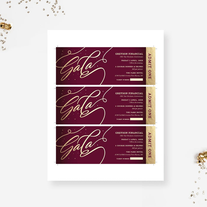 Gala Ticket Invitation Template, Admit One Printable Digital Download, Business Event Tickets