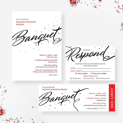 Banquet Invitation Edit Yourself Template with Matching RSVP and Ticket, Professional Business Corporate Formal Event Digital Download