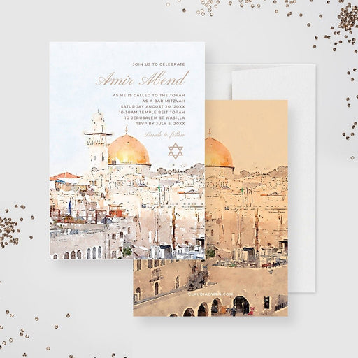 Bar Mitzvah Invitation Instant Download, Jewish Bat Mitzvah Editable Invite, Dome of the Rock Jerusalem, Jewish Party Template