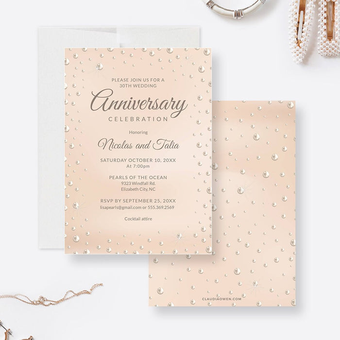 Pearl Wedding Anniversary Invitation and Menu Template, Pearl Birthday Invitation Printable Digital Download, 30th Anniversary Party Invites
