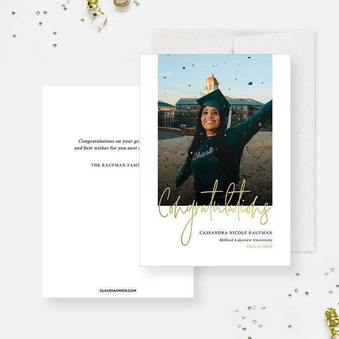 Congratulations Card Template with Photo, High School Grad Digital Download, College Graduation Greeting Card Printable