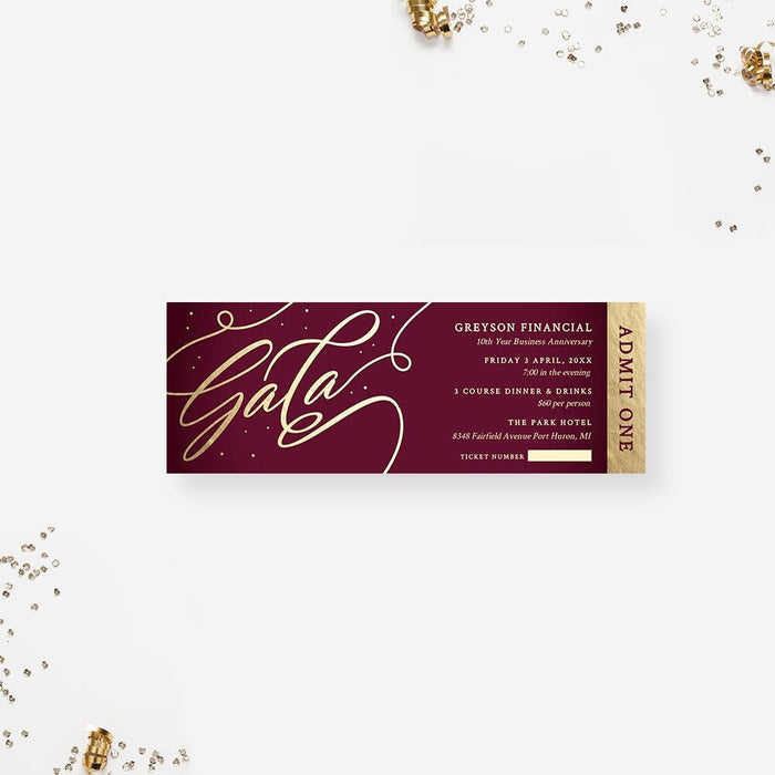 Gala Ticket Invitation Template, Admit One Printable Digital Download, Business Event Tickets