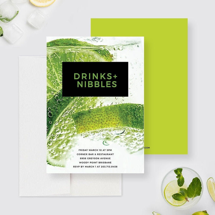 Drinks and Nibbles Invitation Editable Template, Cocktails Lime Drink Invite Digital Download, 21st 30th 40th 50th Adult Birthday Party