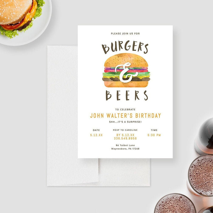 Burgers and Beers Party Invitation Template, Mens Birthday Printable Digital Download, Burger Party Guys Birthday
