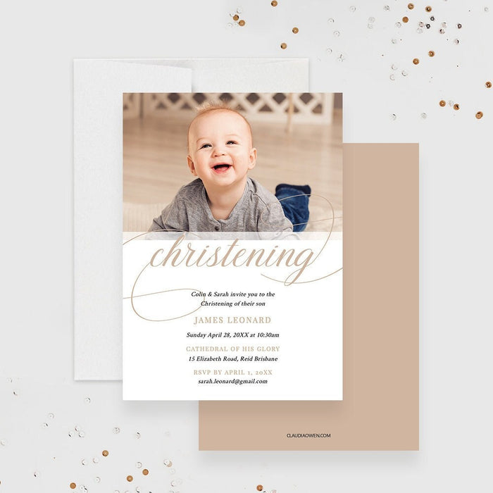 Religious Christening Party Invitation Template with Photo for Baby Boys and Girls, Christening Digital Download