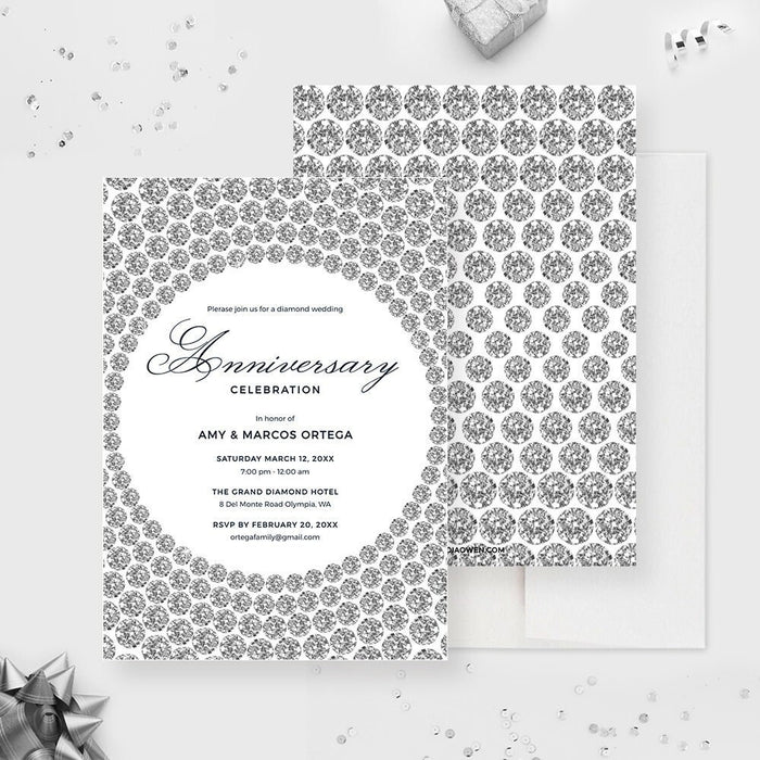 60th Diamond Wedding Anniversary Party Invitation Template, 30th 40th 50th 70th Bling Birthday Party Invites Digital Download