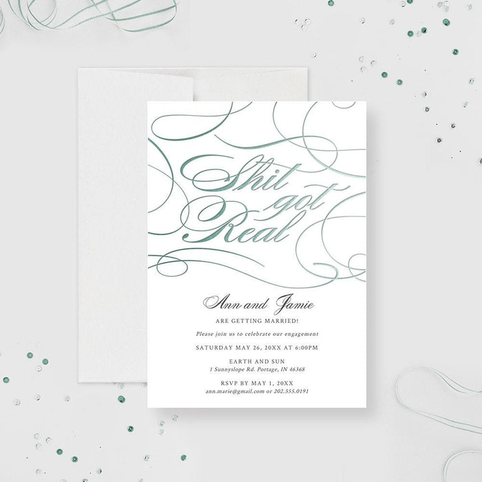 Shit Got Real Template, Fun Engagement Party Invitation Digital Download, We're Engaged Getting Married, Baby Announcement