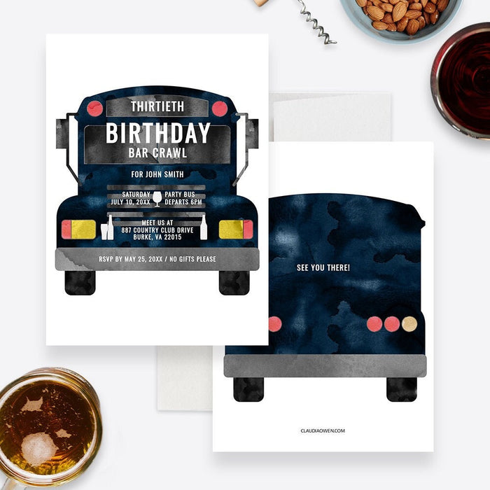 Bar Crawl Party Bus Invitation Template, Birthday Pub Crawl Invites Digital Download, Bachelor Party Invites