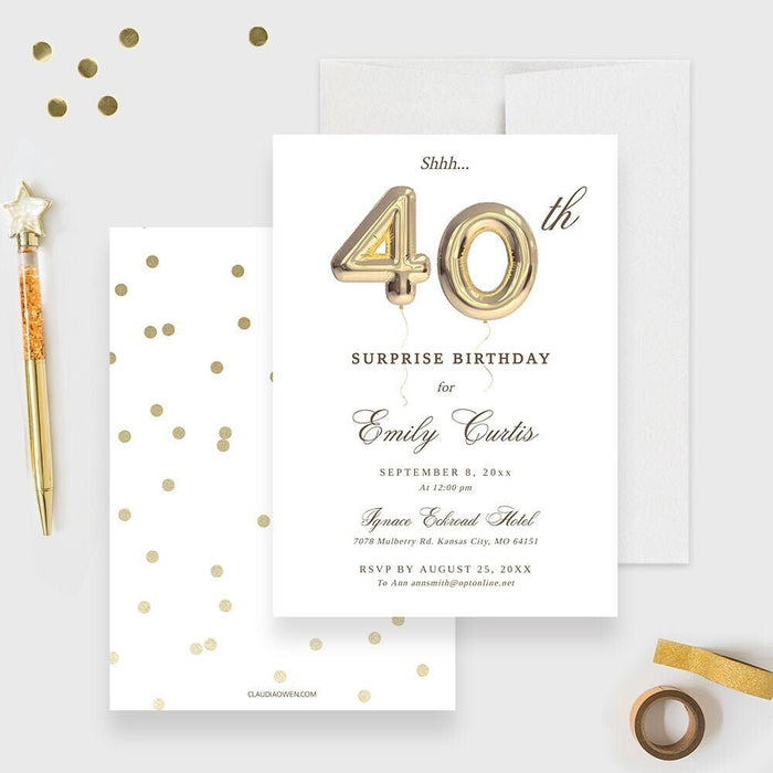 40th Birthday Party Invitation Template, Fortieth Birthday Printable Digital Download, 40th Anniversary Invites, Forty Balloons