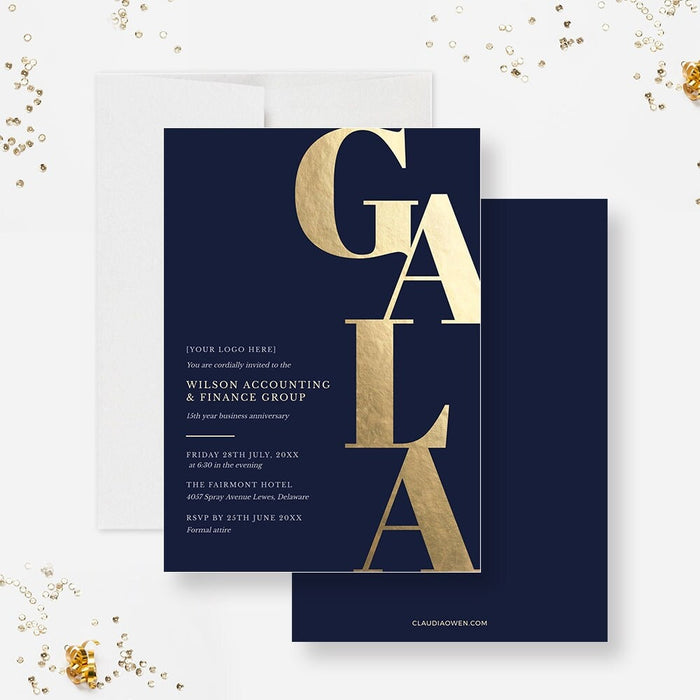 Gala Party Invitation Editable Template, Corporate Business Party Invites, Elegant Formal Invitations for Work and Professional Events