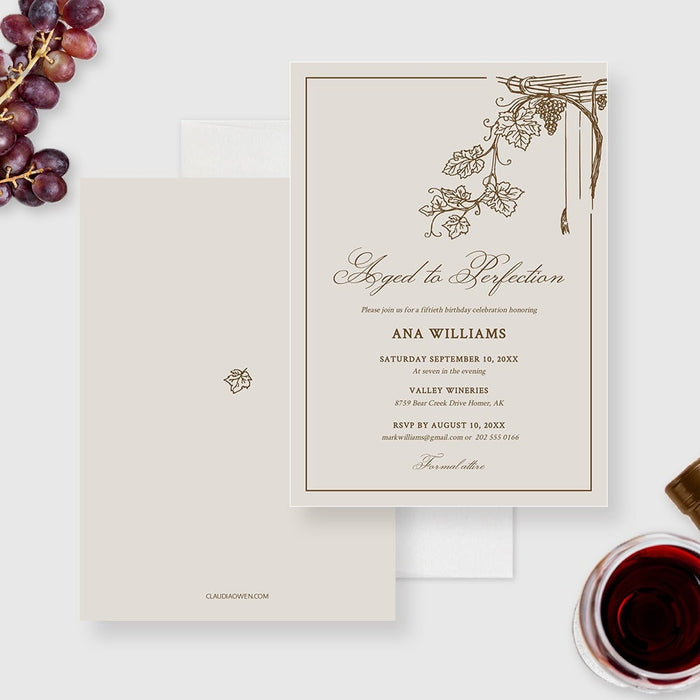 Aged to Perfection Wine Birthday Party Invitation Editable Template, Wine Tasting Printable Digital Download, Wine and Dine Happy Hour