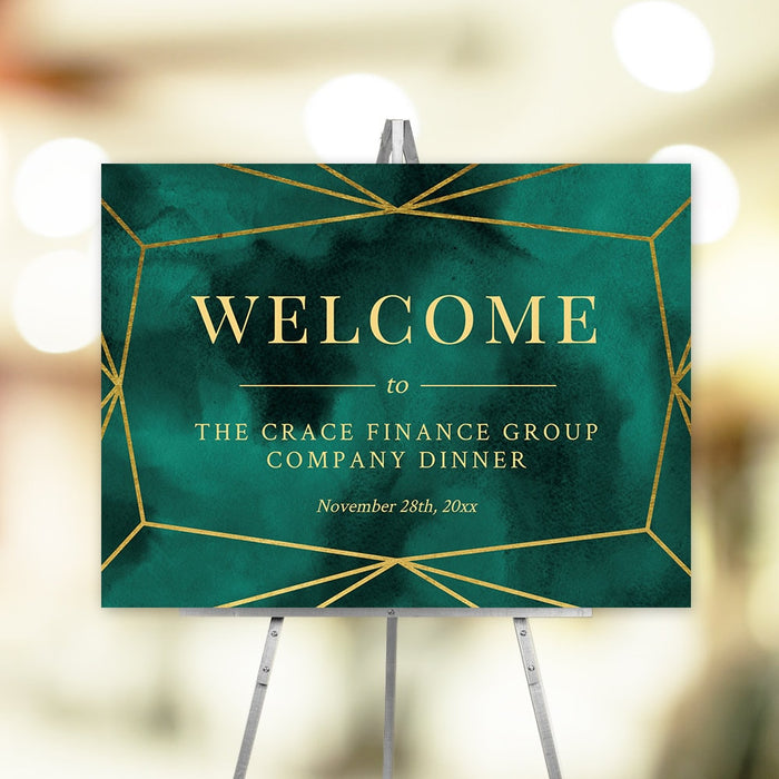 Company Dinner Welcome Sign Editable Template, Printable Welcome Sign, Corporate Event Front Door Sign, Emerald Green Welcome Board